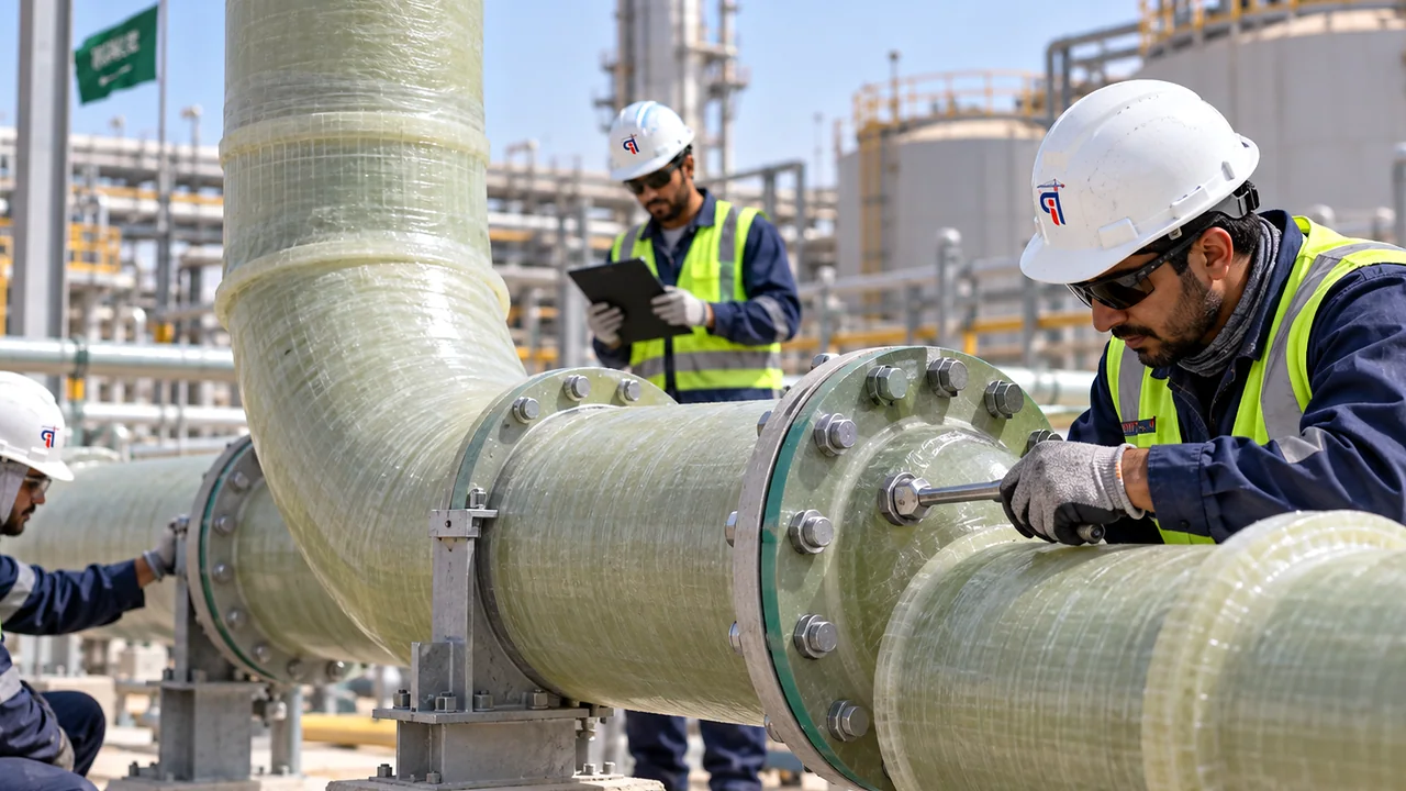 Close view of industrial piping connections